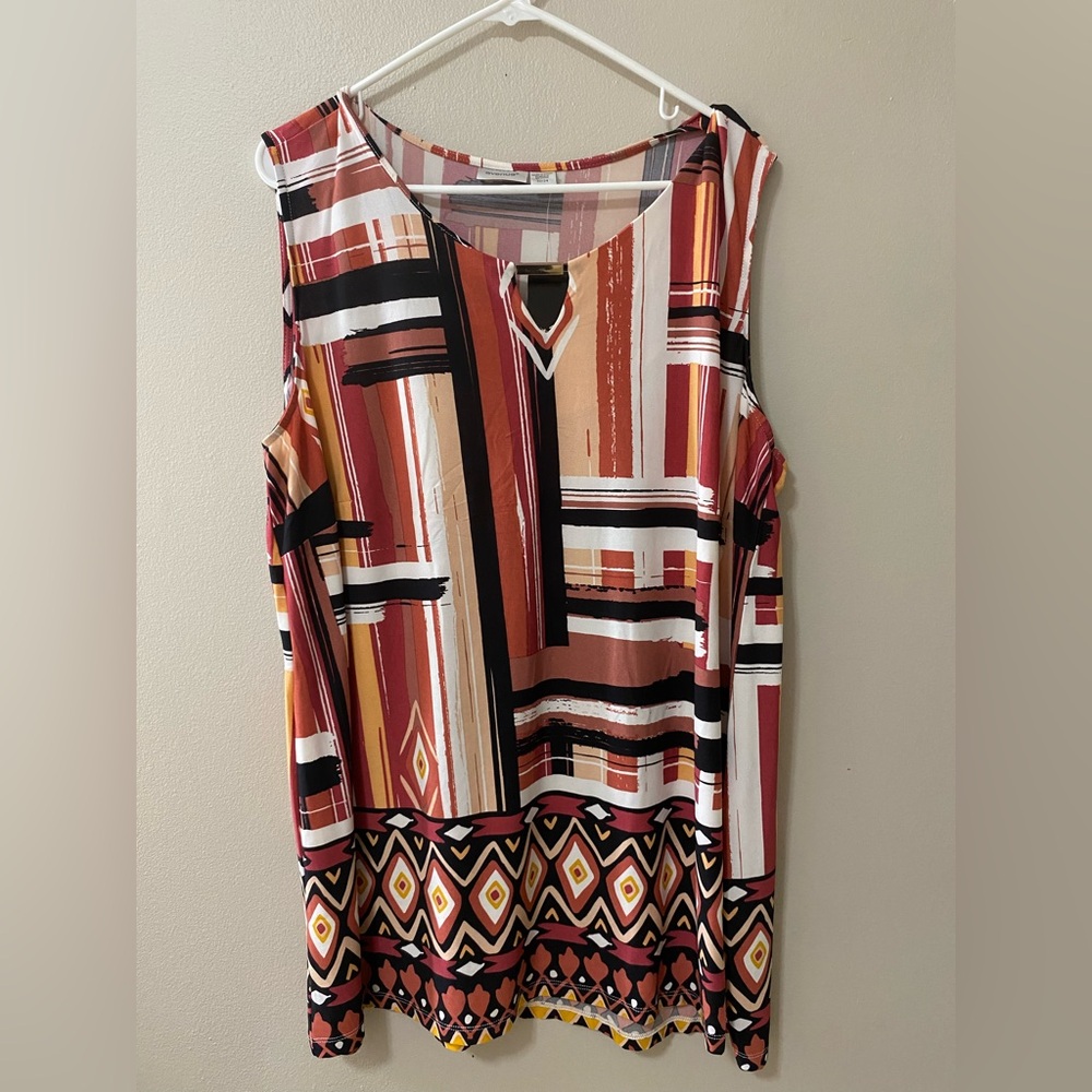Avenue womens blouse 26/28 geometric keyhole neutral colors career boho